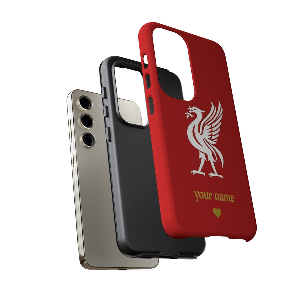 Personalized Red Phone Case — Liverbird Design with Custom Name