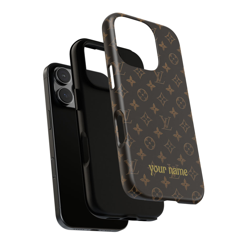 Luxury Monogram Phone Case — Customizable "your name" Brown Pattern