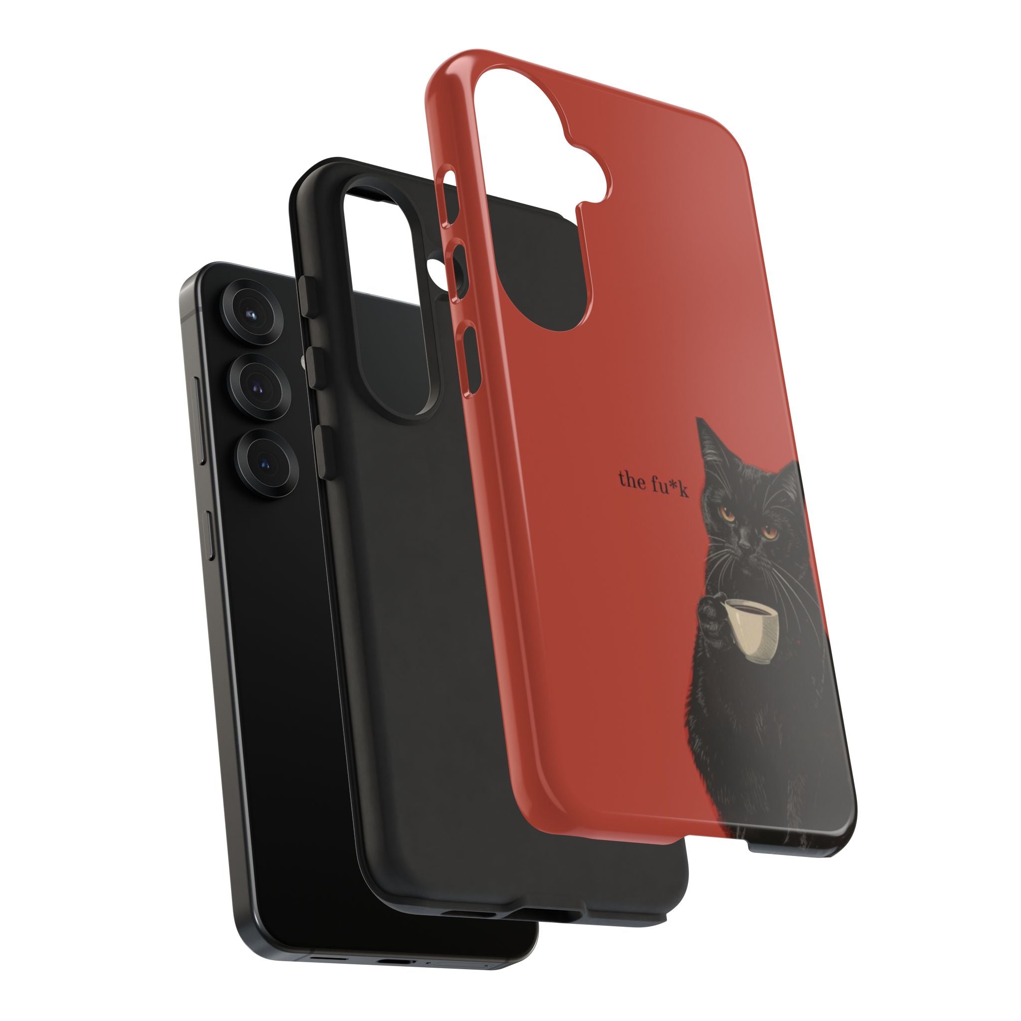 Black Cat Coffee Phone Case – Red Matte Protective Tough Case