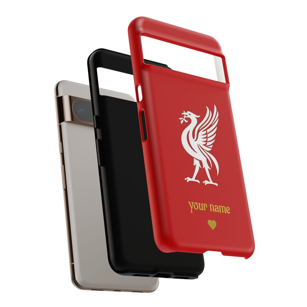 Personalized Red Phone Case — Liverbird Design with Custom Name