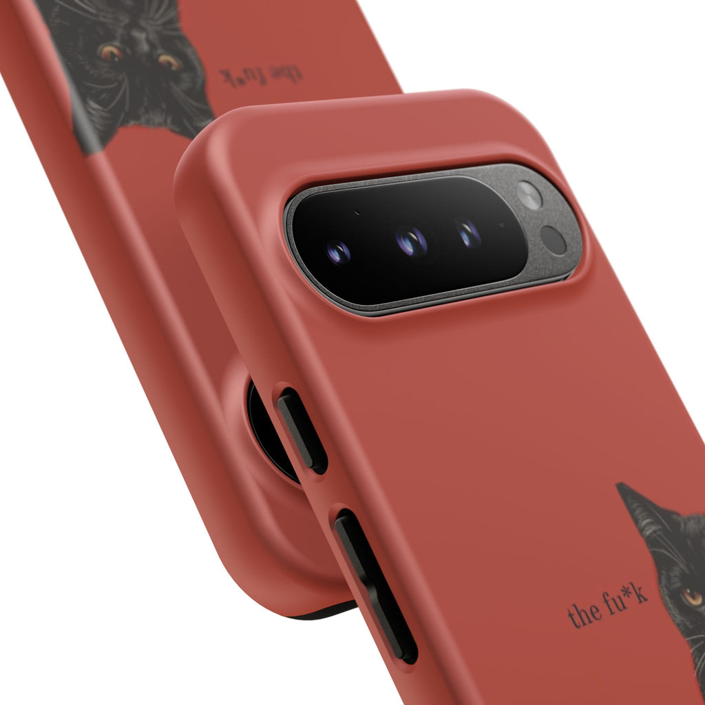 Black Cat Coffee Phone Case – Red Matte Protective Tough Case