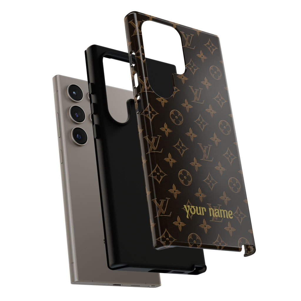 Luxury Monogram Phone Case — Customizable "your name" Brown Pattern
