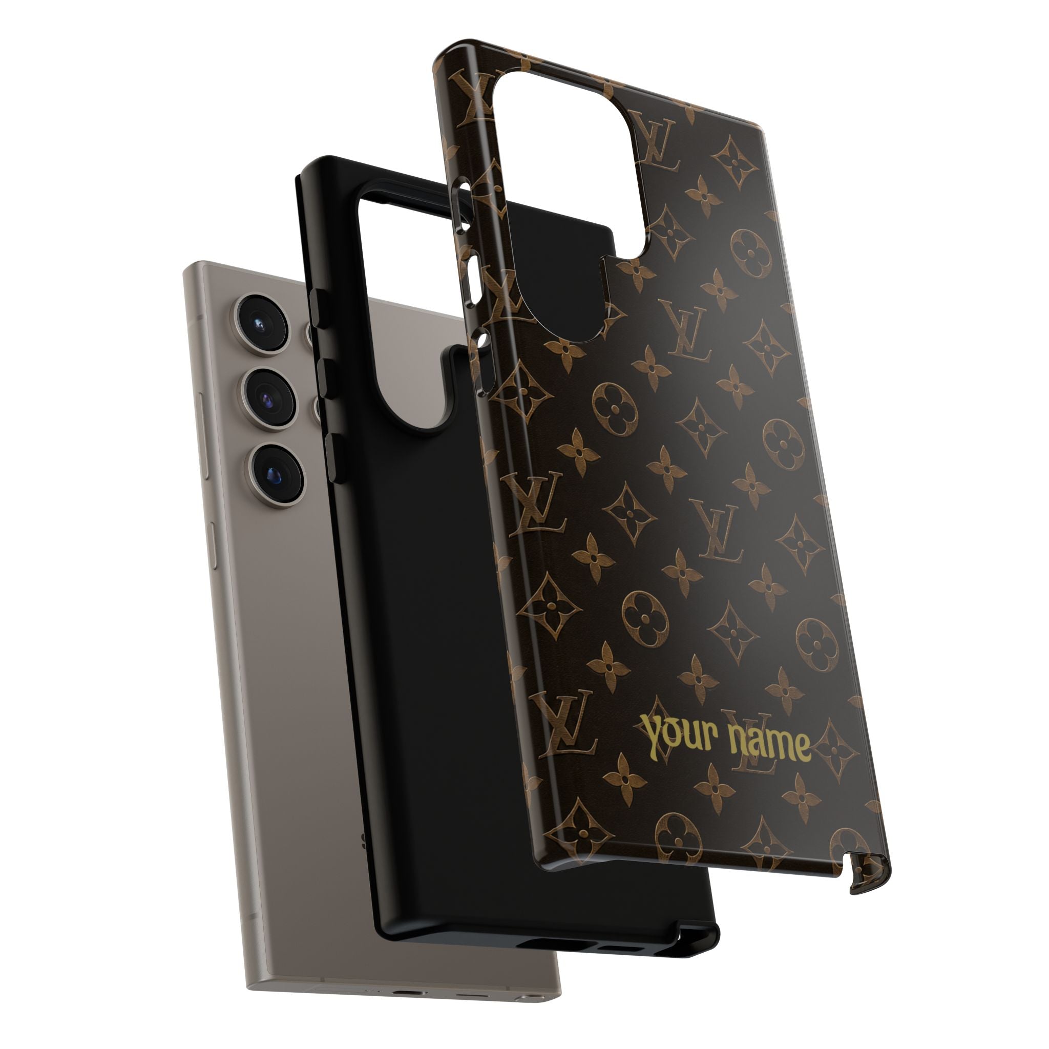 Luxury Monogram Phone Case — Customizable "your name" Brown Pattern