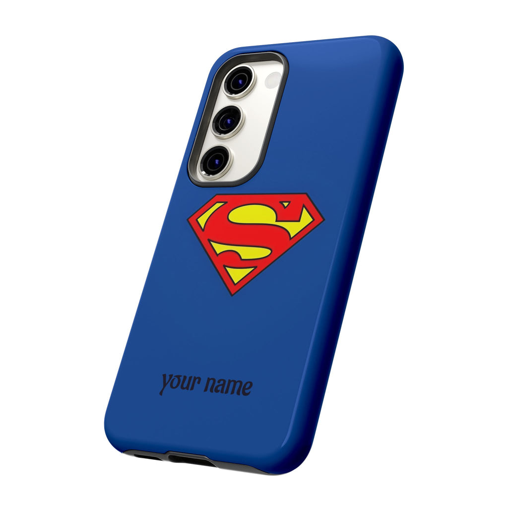 Personalized Superhero Phone Case — Custom Name Blue Protective Cover