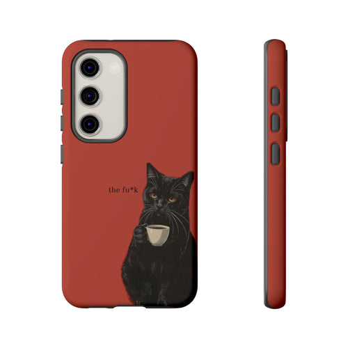 Black Cat Coffee Phone Case – Red Matte Protective Tough Case