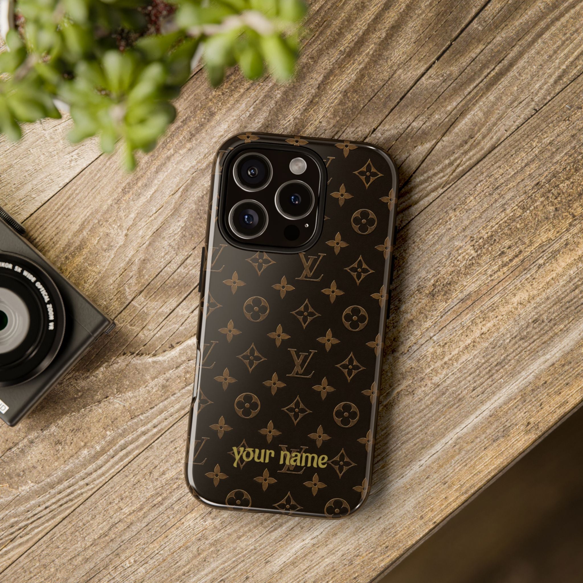 Luxury Monogram Phone Case — Customizable "your name" Brown Pattern