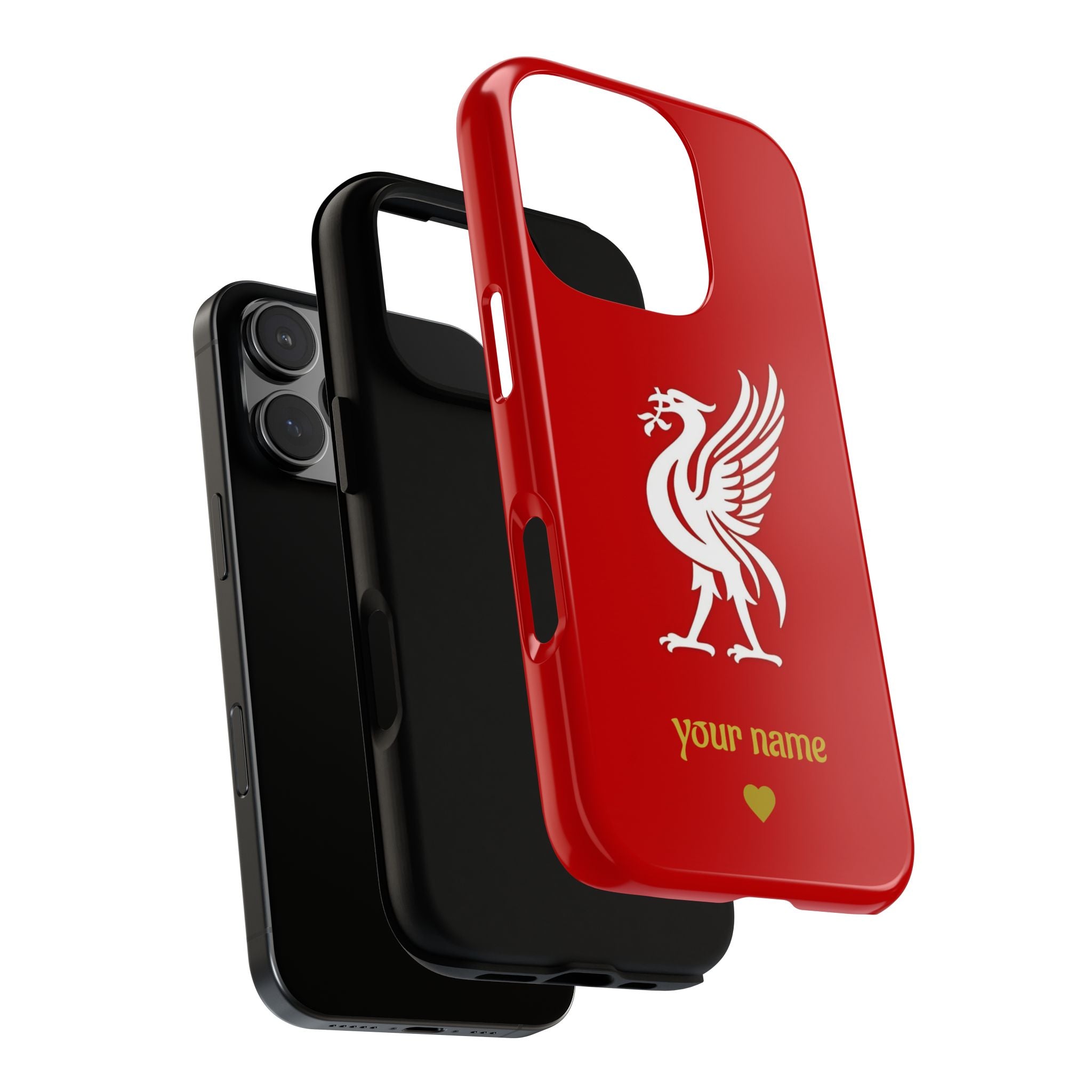 Personalized Red Phone Case — Liverbird Design with Custom Name