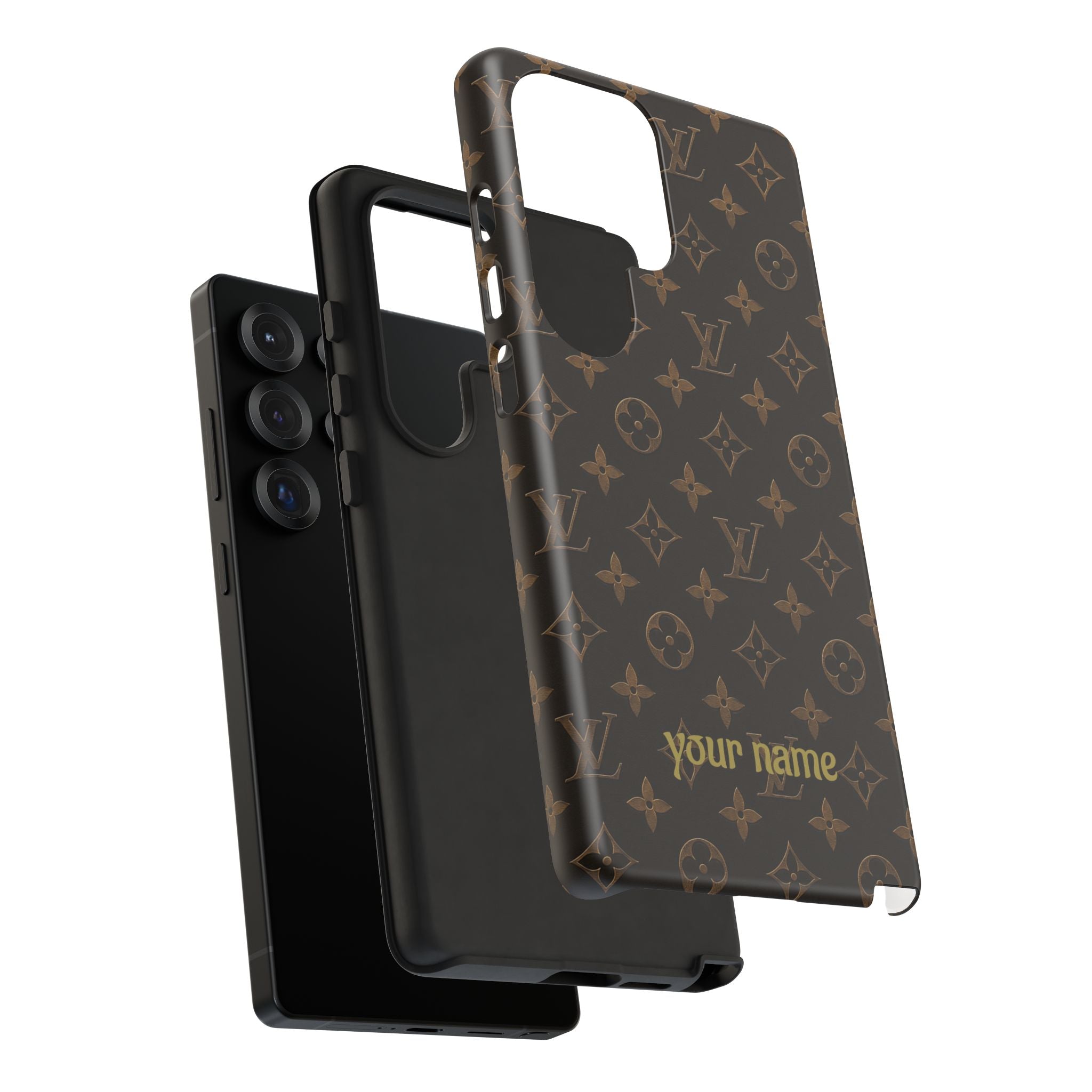 Luxury Monogram Phone Case — Customizable "your name" Brown Pattern