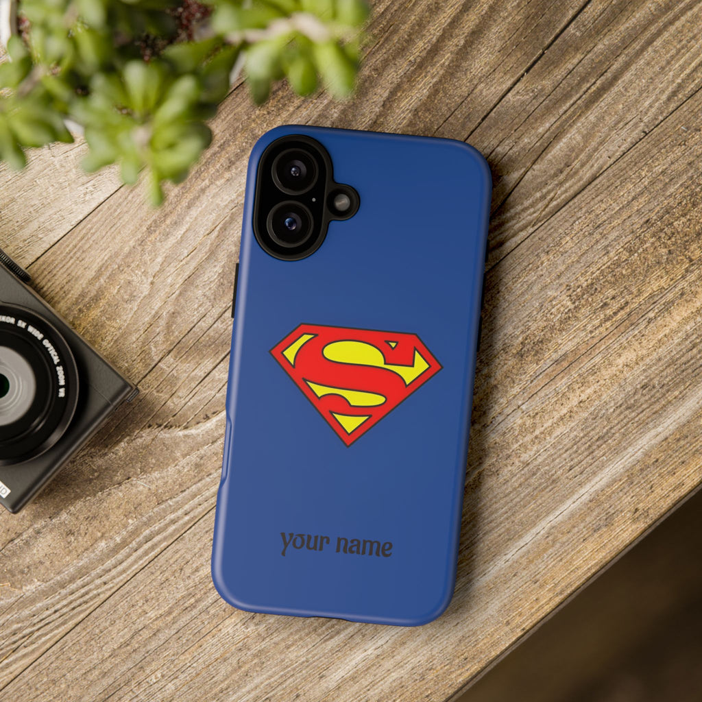 Personalized Superhero Phone Case — Custom Name Blue Protective Cover
