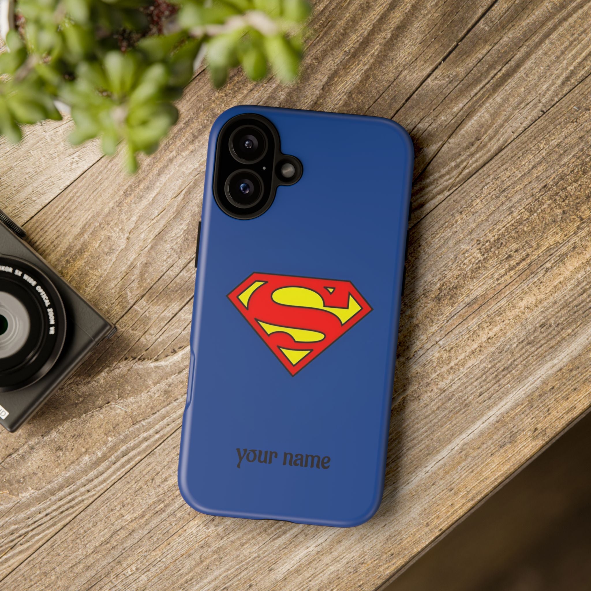 Personalized Superhero Phone Case — Custom Name Blue Protective Cover