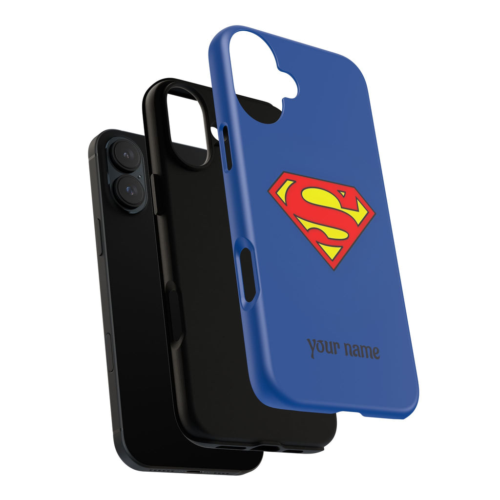 Personalized Superhero Phone Case — Custom Name Blue Protective Cover