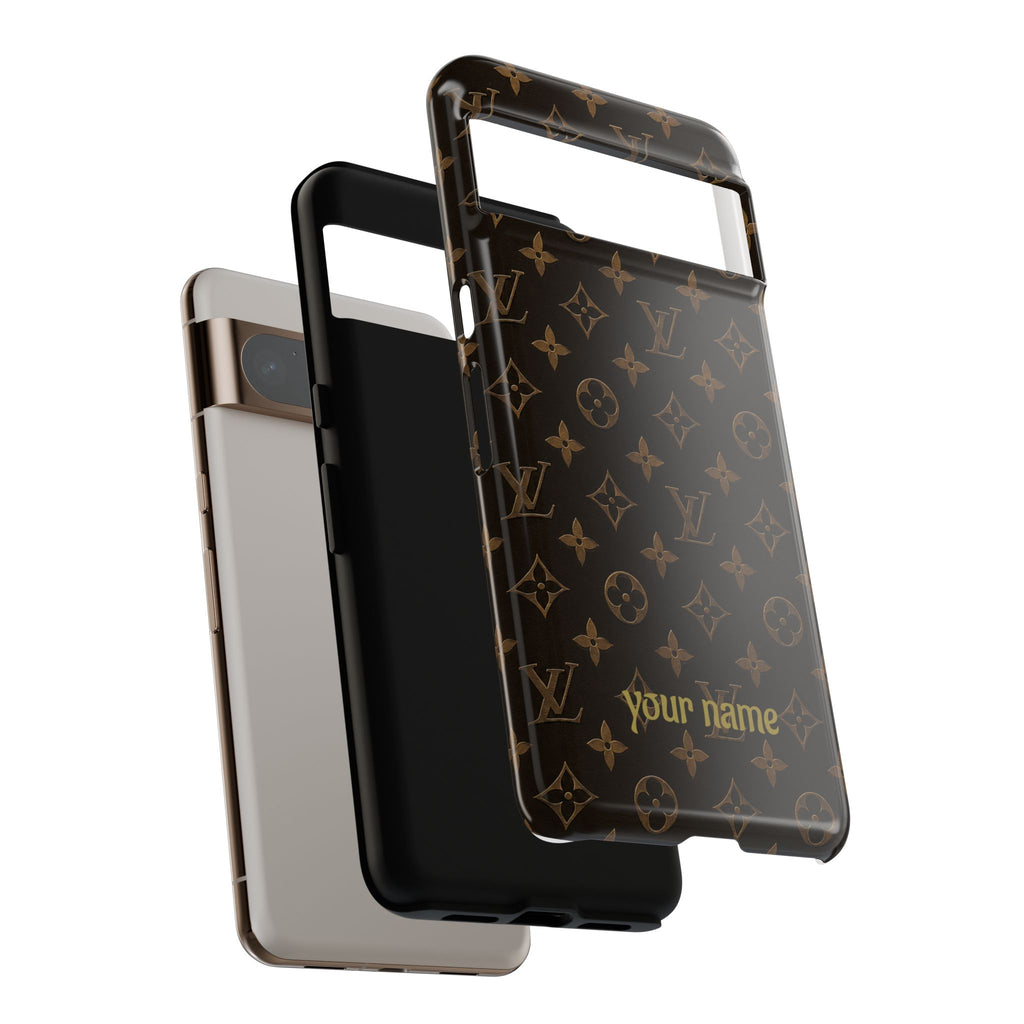Luxury Monogram Phone Case — Customizable "your name" Brown Pattern