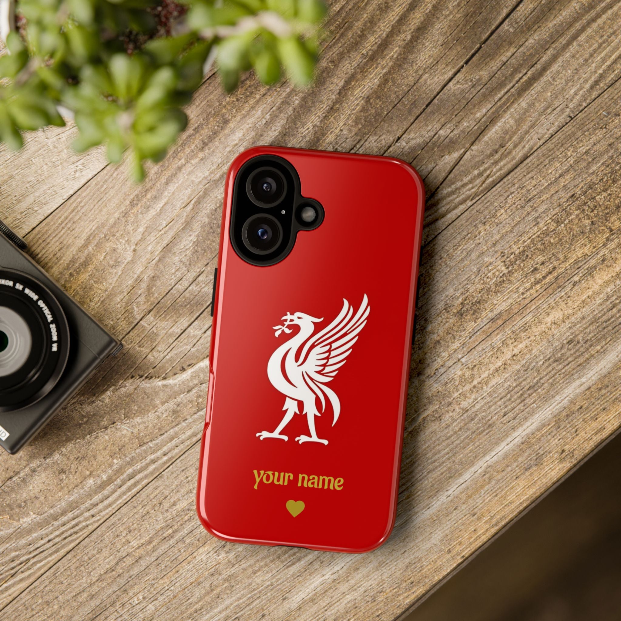 Personalized Red Phone Case — Liverbird Design with Custom Name