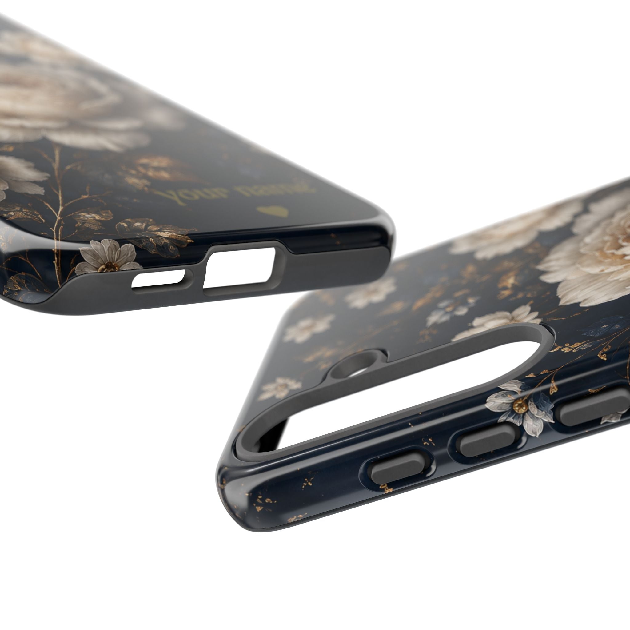 Floral Vintage Phone Case — Personalized "your name" Romantic Dark Peony
