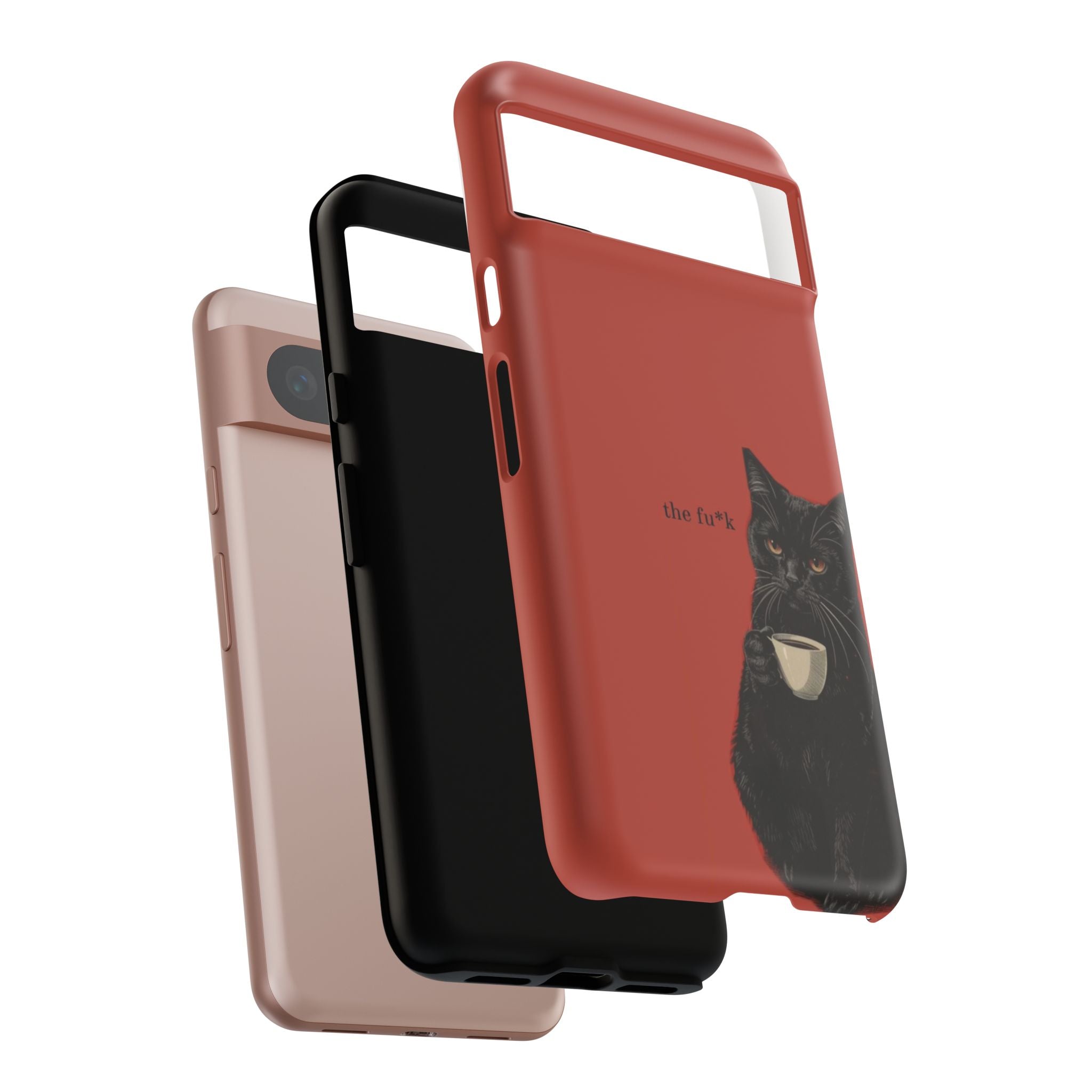 Black Cat Coffee Phone Case – Red Matte Protective Tough Case
