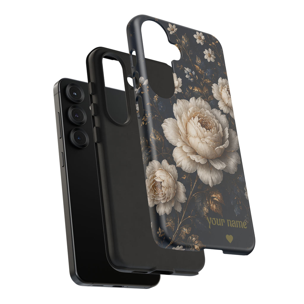 Floral Vintage Phone Case — Personalized "your name" Romantic Dark Peony