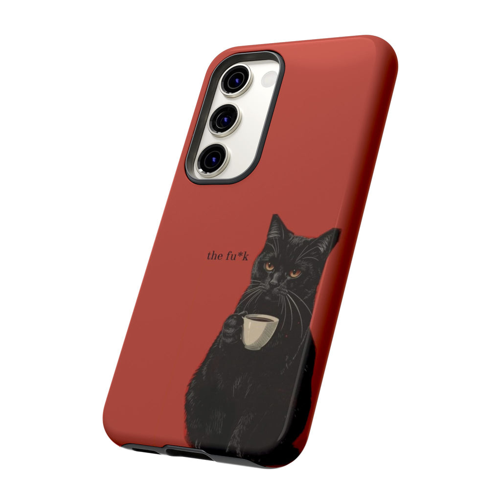 Black Cat Coffee Phone Case – Red Matte Protective Tough Case