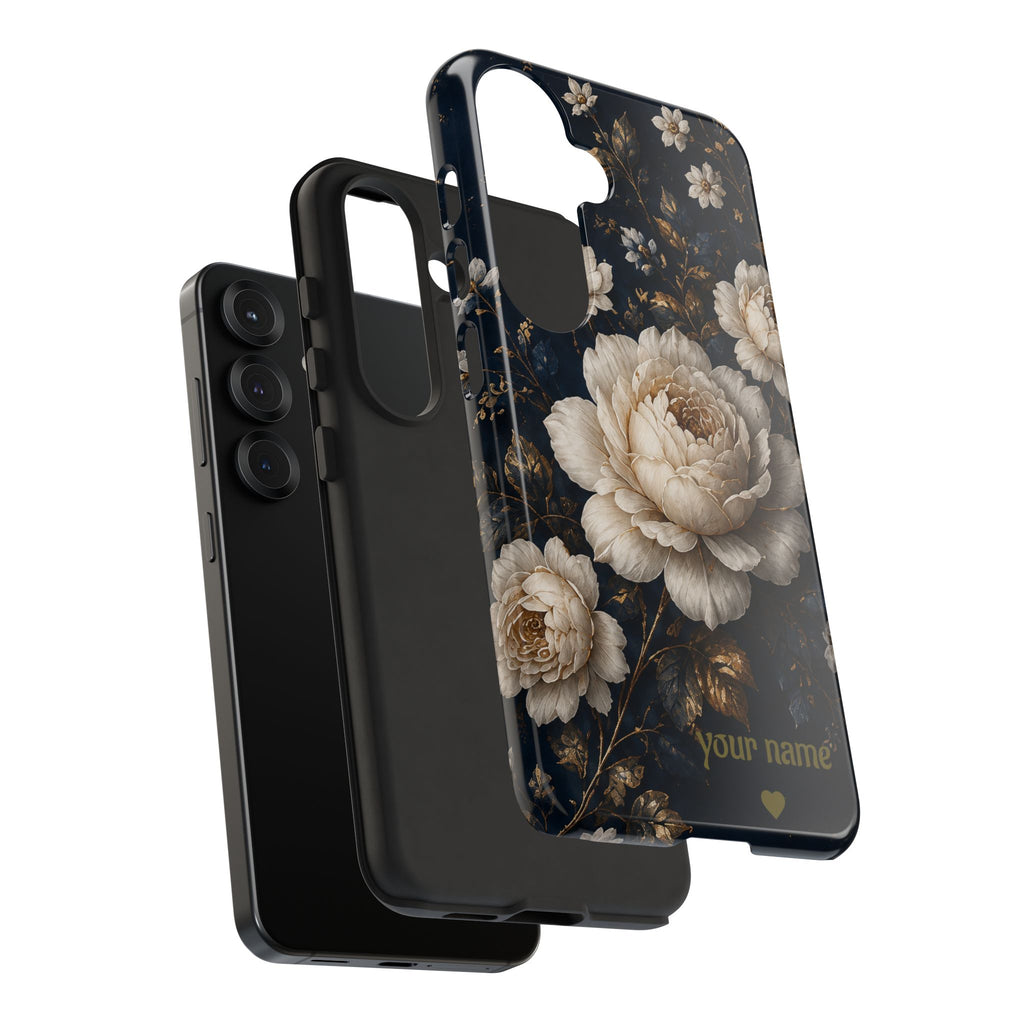Floral Vintage Phone Case — Personalized "your name" Romantic Dark Peony