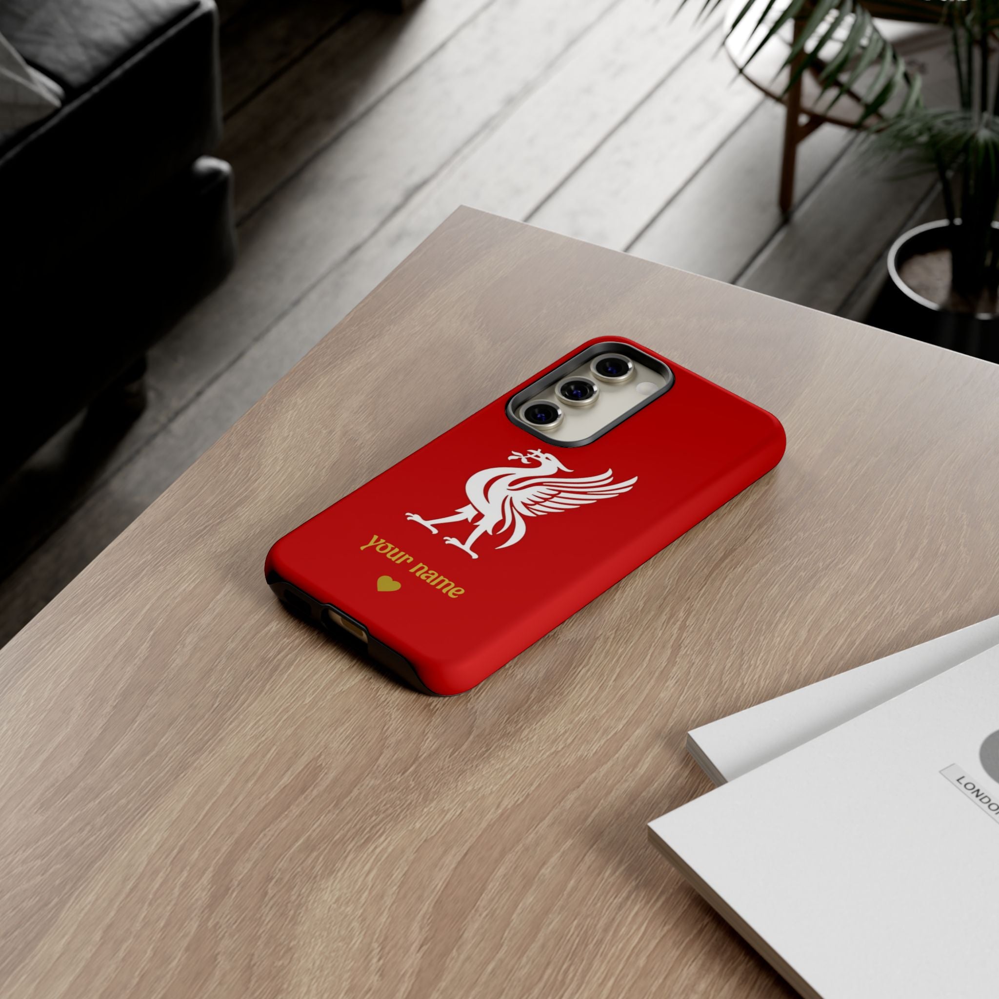 Personalized Red Phone Case — Liverbird Design with Custom Name