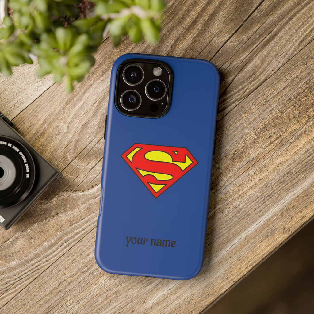 Personalized Superhero Phone Case — Custom Name Blue Protective Cover