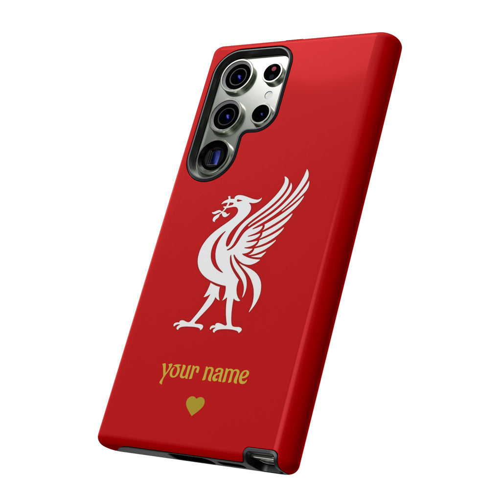 Personalized Red Phone Case — Liverbird Design with Custom Name