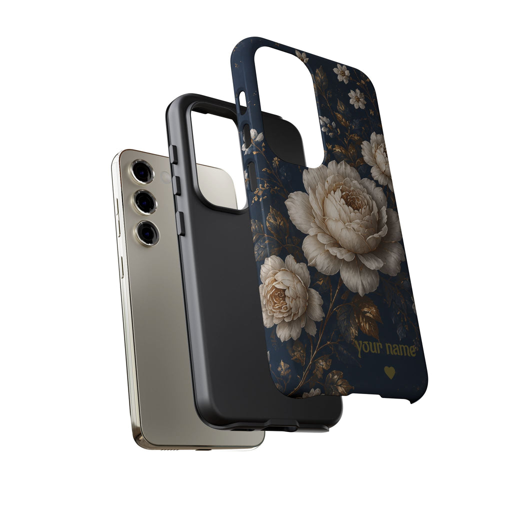 Floral Vintage Phone Case — Personalized "your name" Romantic Dark Peony