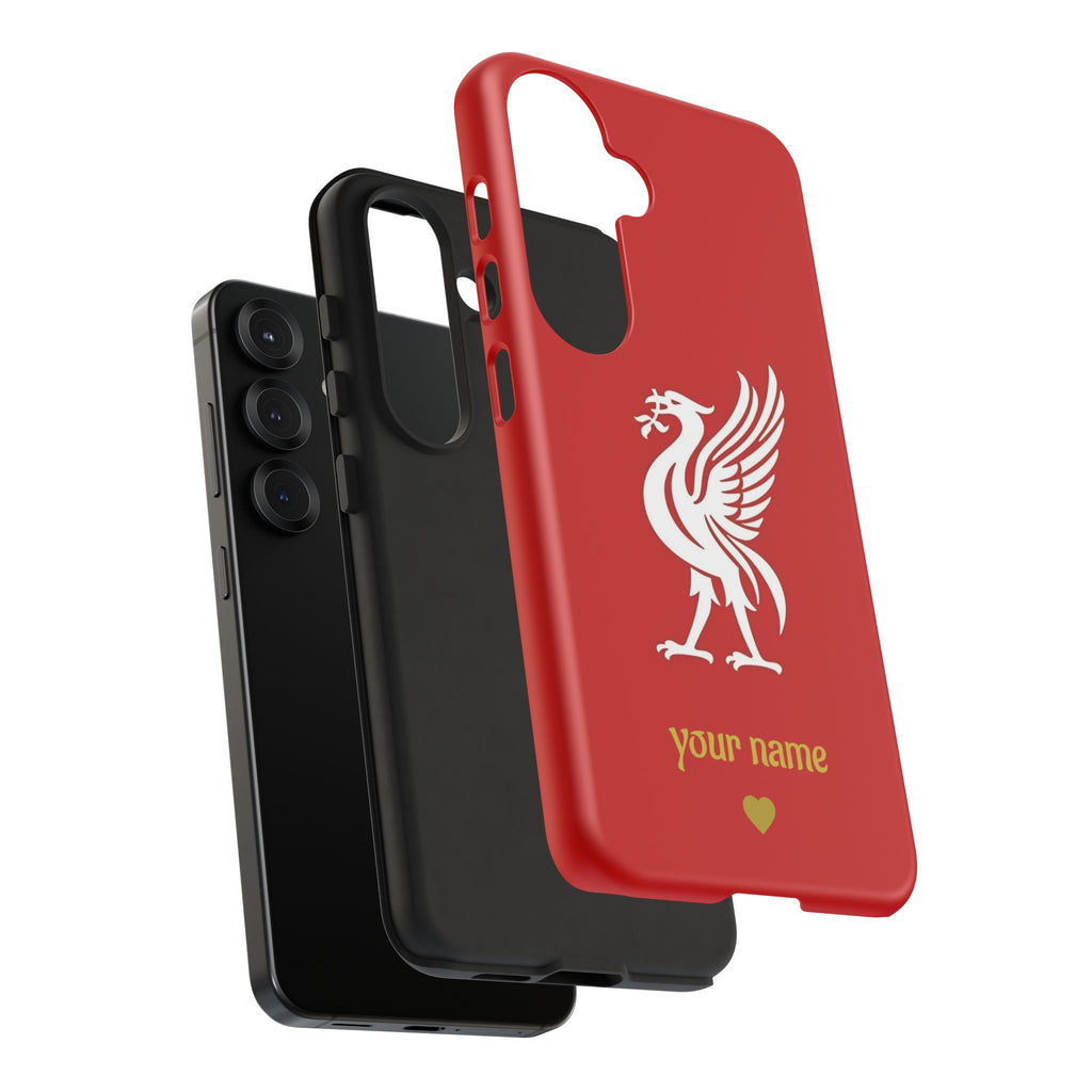 Personalized Red Phone Case — Liverbird Design with Custom Name