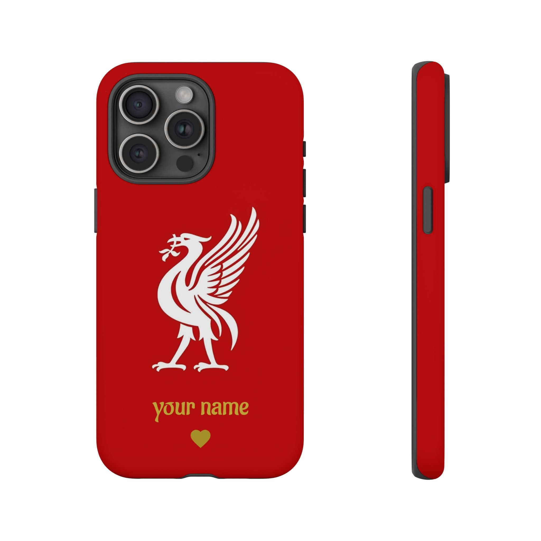 Personalized Red Phone Case — Liverbird Design with Custom Name
