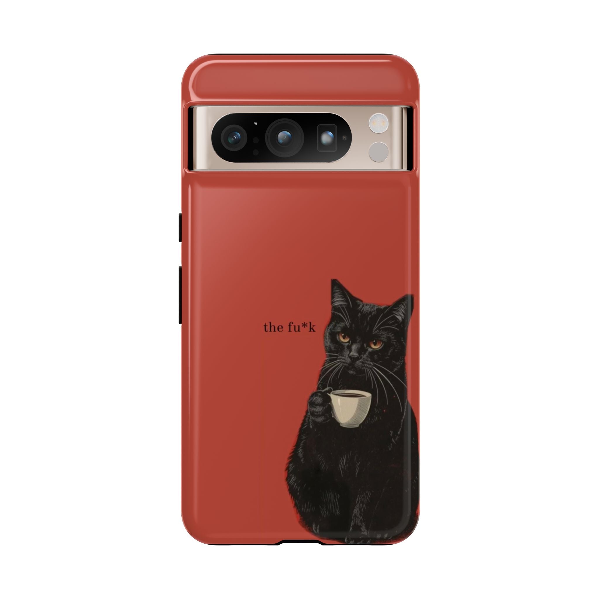 Black Cat Coffee Phone Case – Red Matte Protective Tough Case