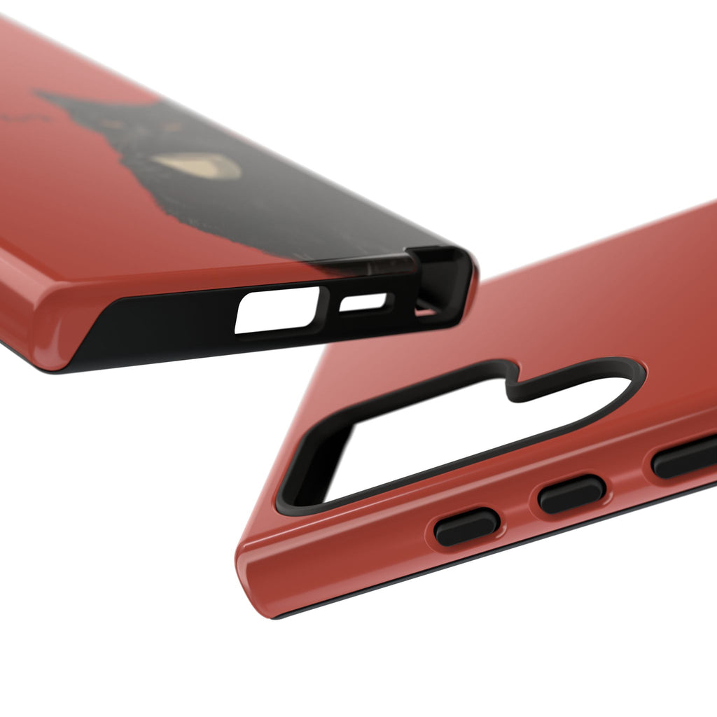 Black Cat Coffee Phone Case – Red Matte Protective Tough Case