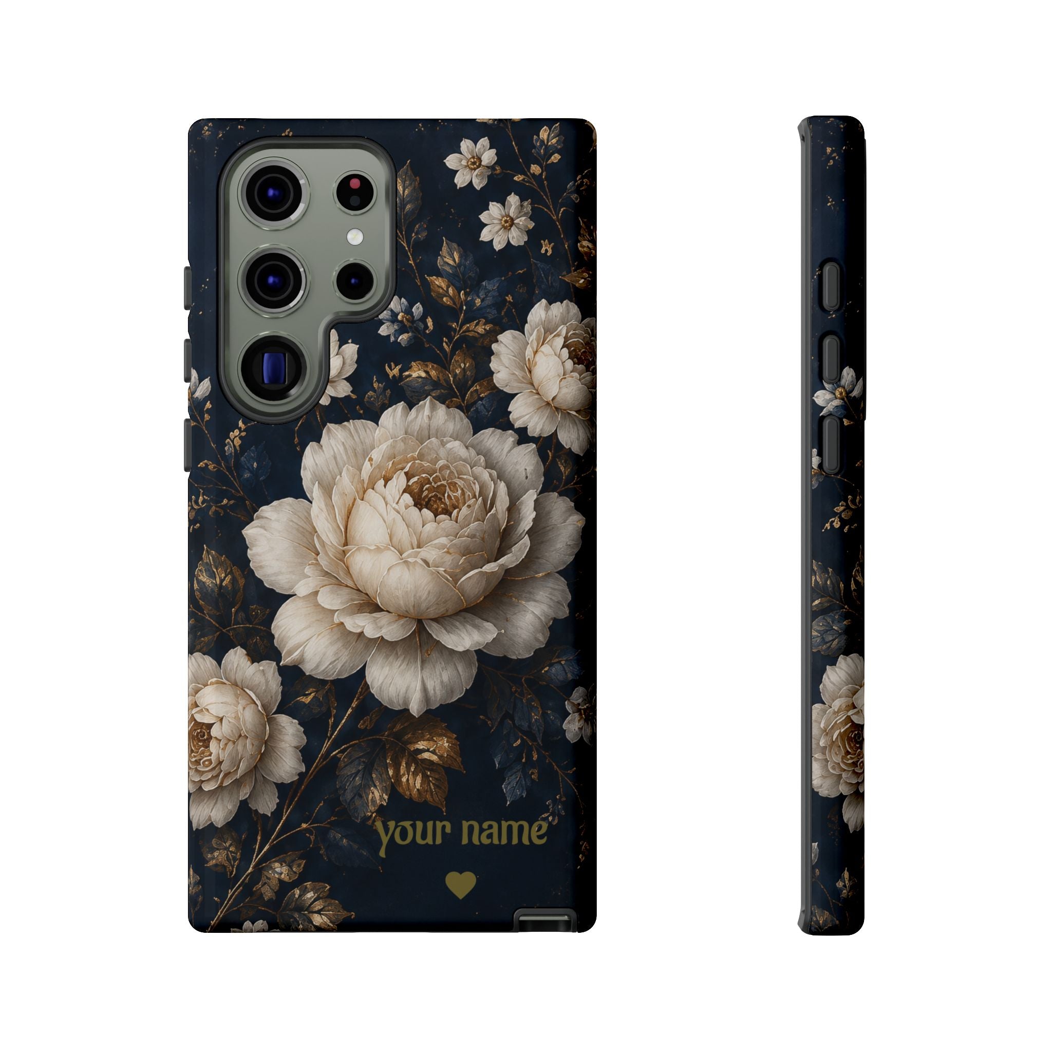 Floral Vintage Phone Case — Personalized "your name" Romantic Dark Peony