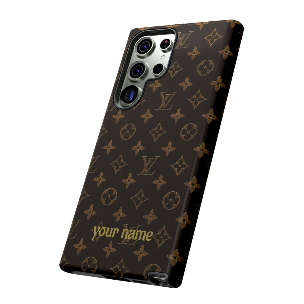 Luxury Monogram Phone Case — Customizable "your name" Brown Pattern