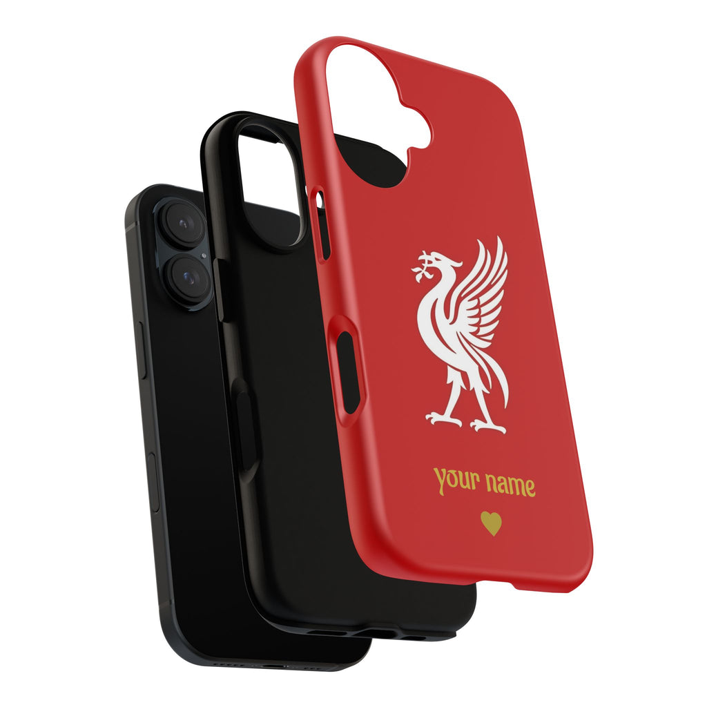 Personalized Red Phone Case — Liverbird Design with Custom Name