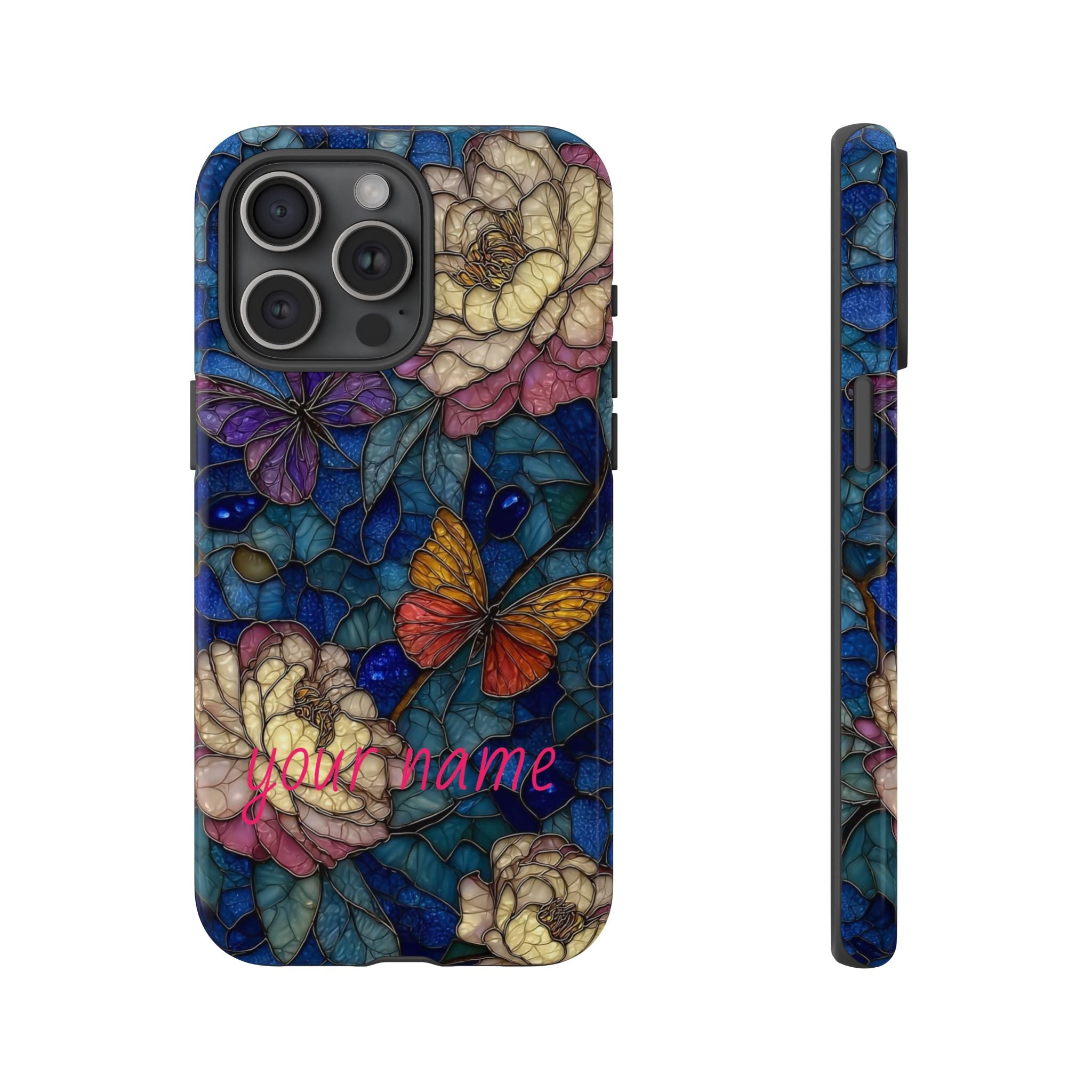 Floral Stained Glass Butterfly Phone Case — Personalized Tough Case