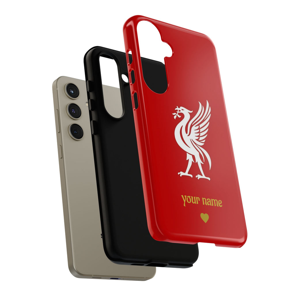 Personalized Red Phone Case — Liverbird Design with Custom Name