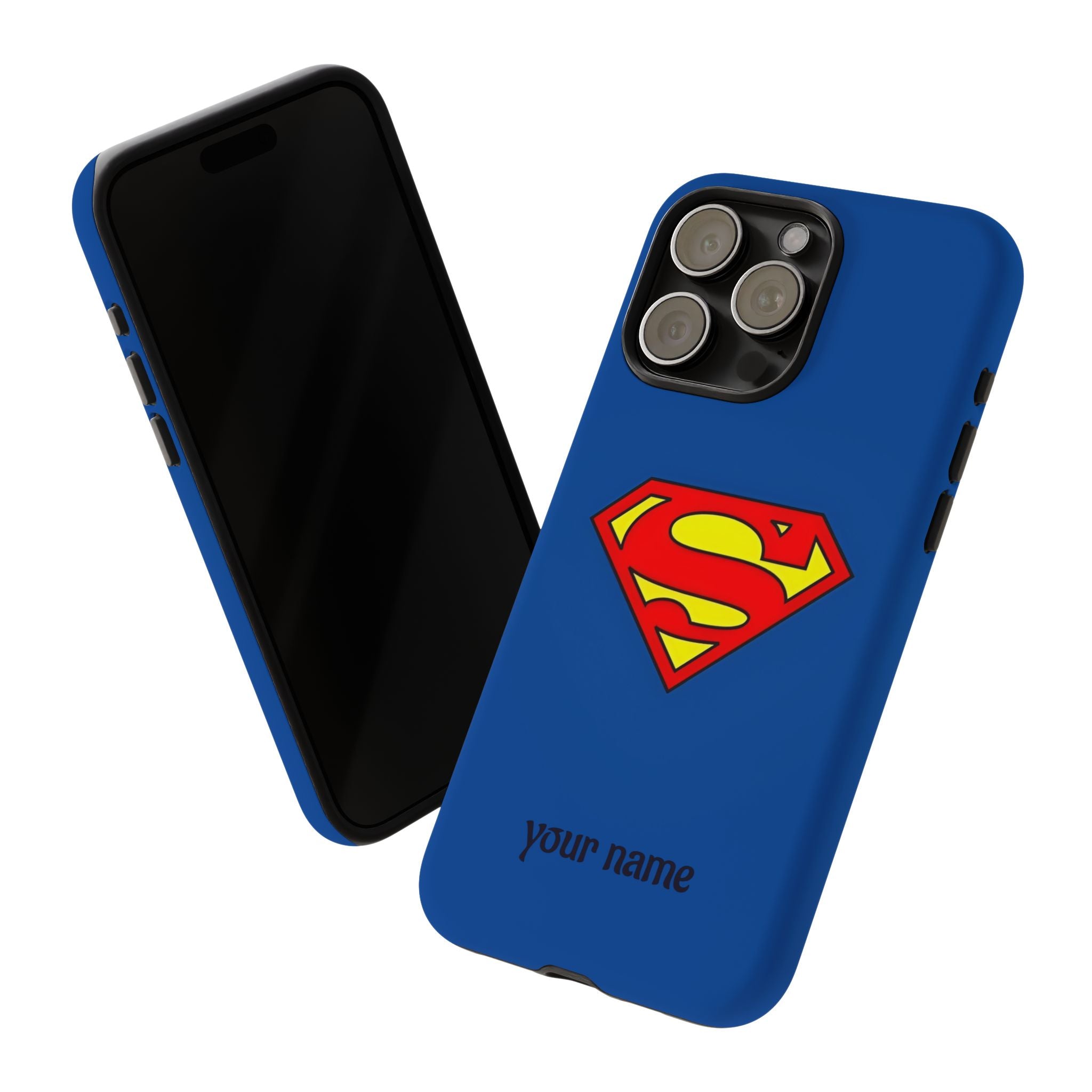 Personalized Superhero Phone Case — Custom Name Blue Protective Cover