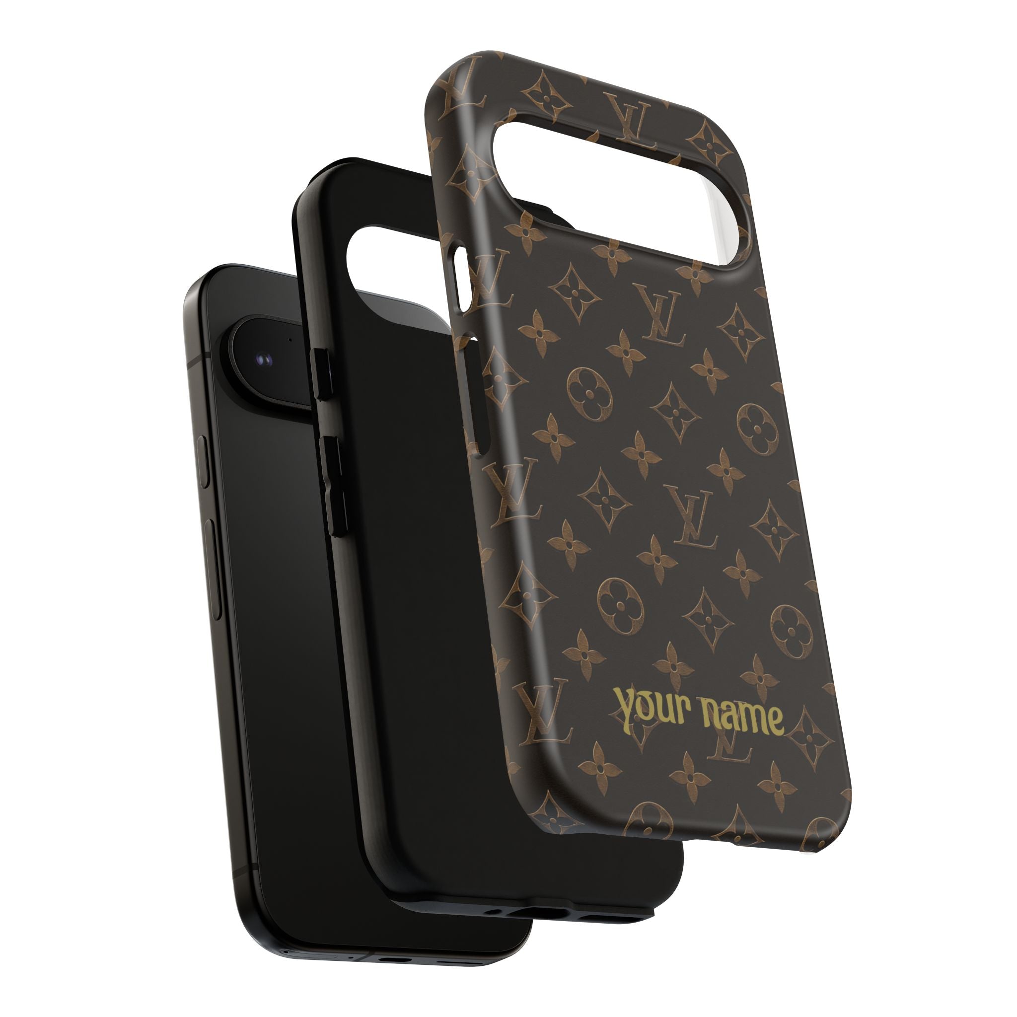 Luxury Monogram Phone Case — Customizable "your name" Brown Pattern