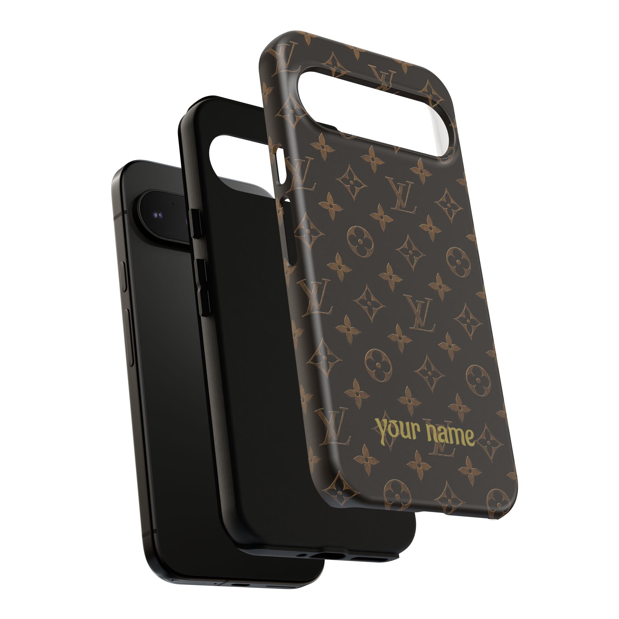Luxury Monogram Phone Case — Customizable "your name" Brown Pattern