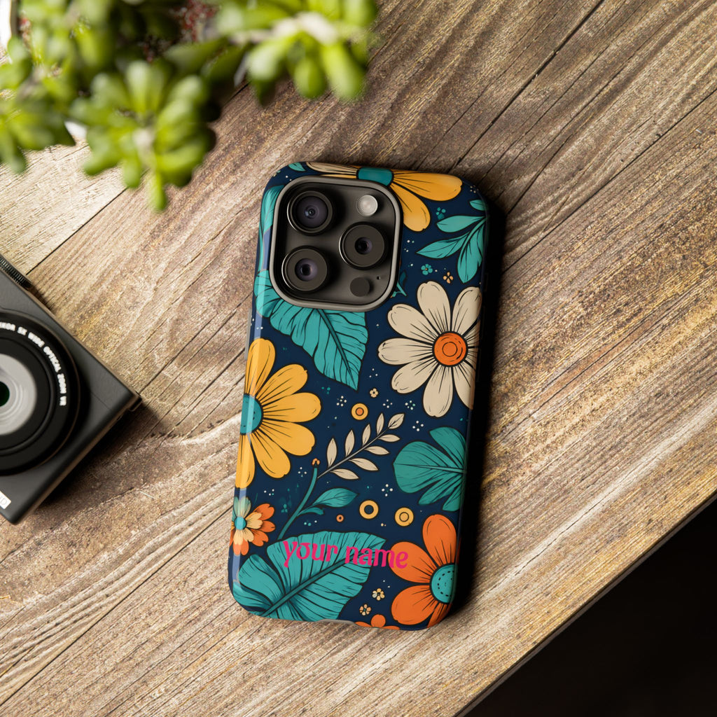 Personalized Floral Phone Case — Custom “Your name” Navy Daisy Design