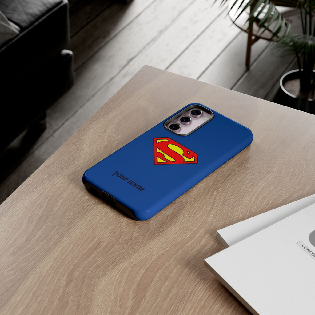 Personalized Superhero Phone Case — Custom Name Blue Protective Cover