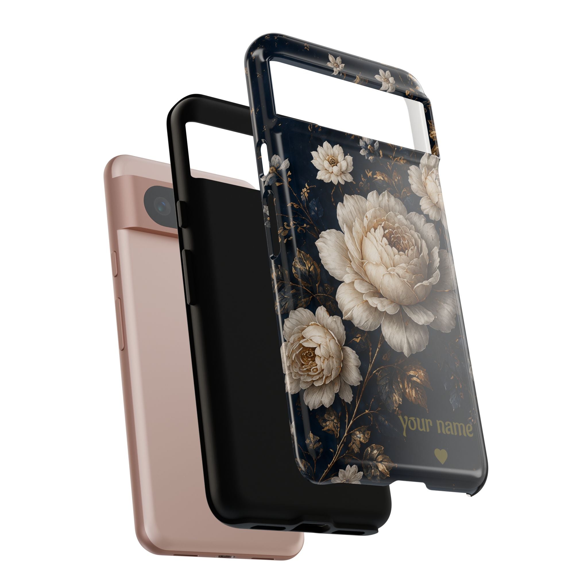 Floral Vintage Phone Case — Personalized "your name" Romantic Dark Peony