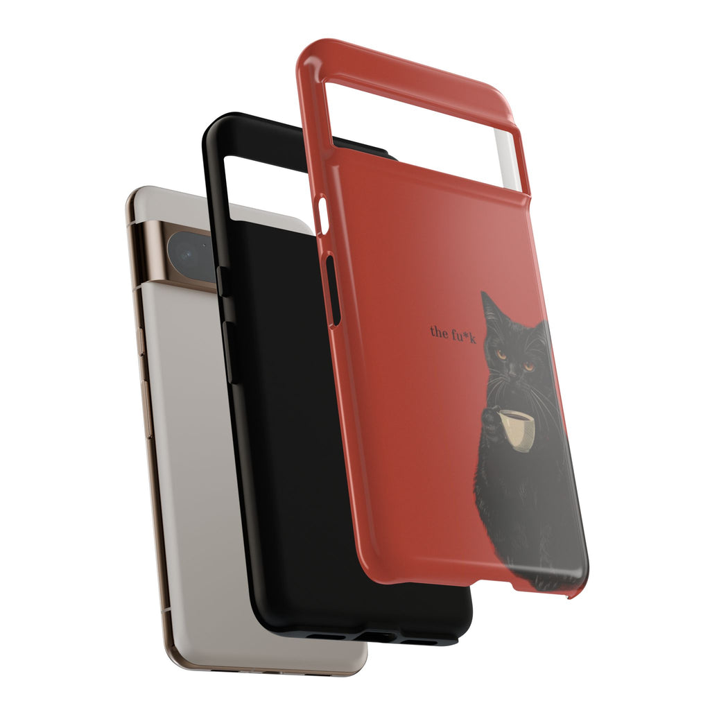 Black Cat Coffee Phone Case – Red Matte Protective Tough Case