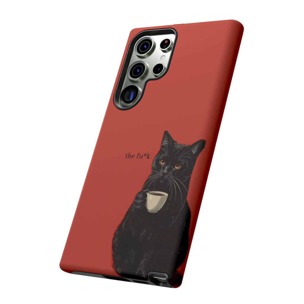 Black Cat Coffee Phone Case – Red Matte Protective Tough Case