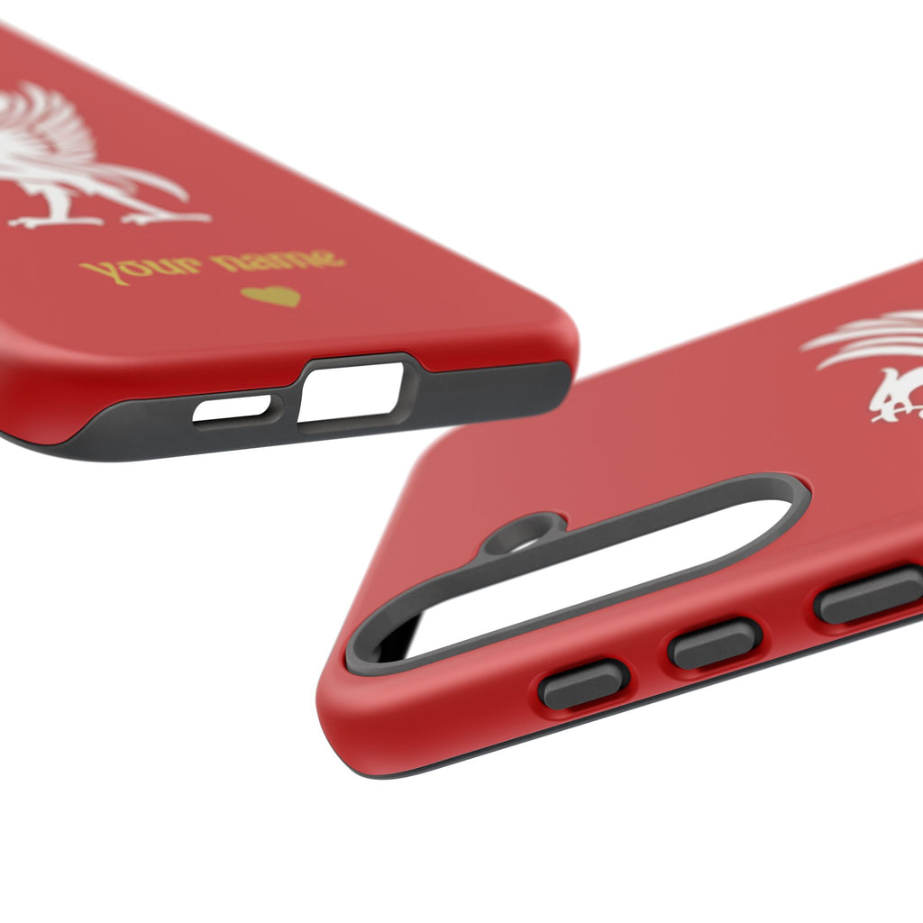 Personalized Red Phone Case — Liverbird Design with Custom Name