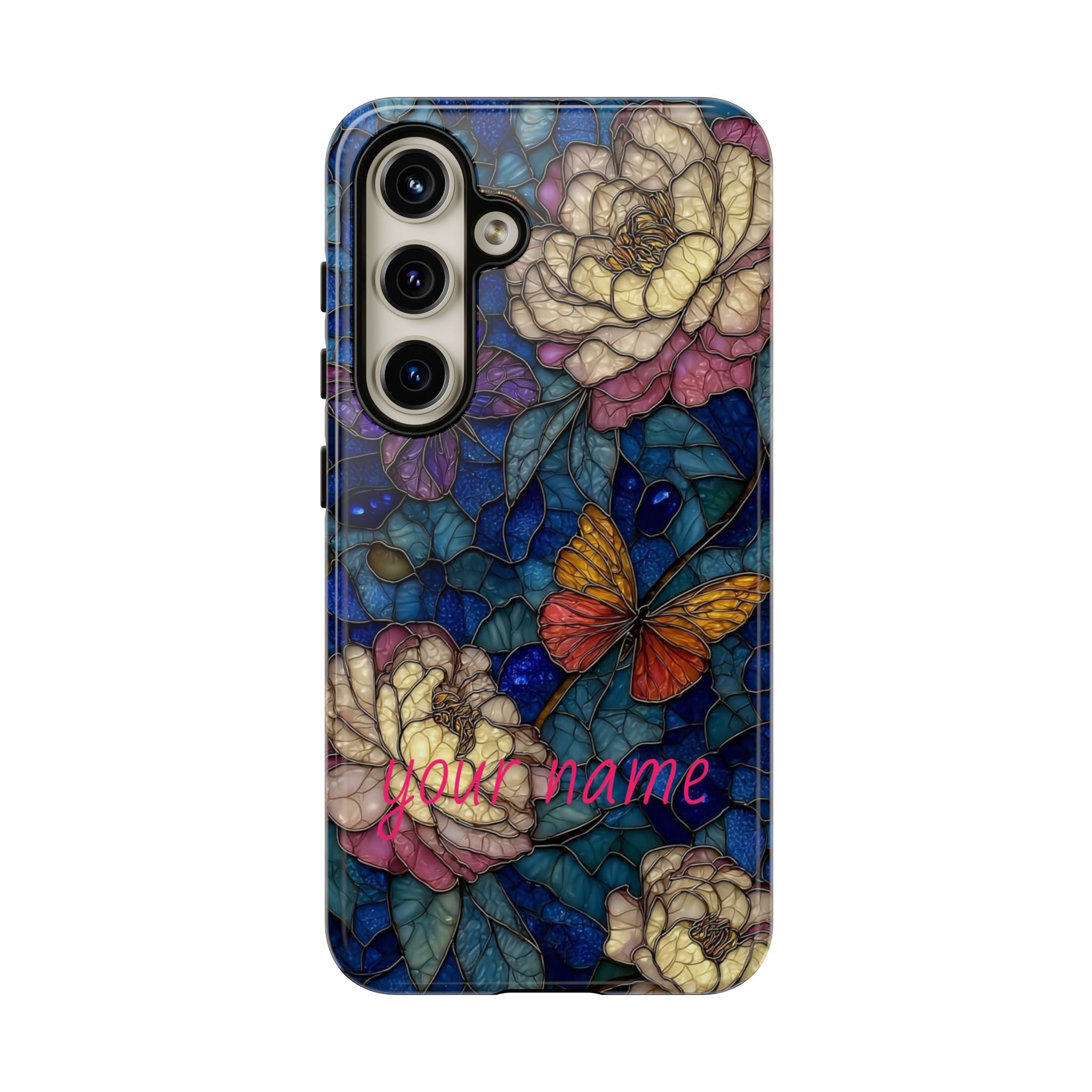 Floral Stained Glass Butterfly Phone Case — Personalized Tough Case