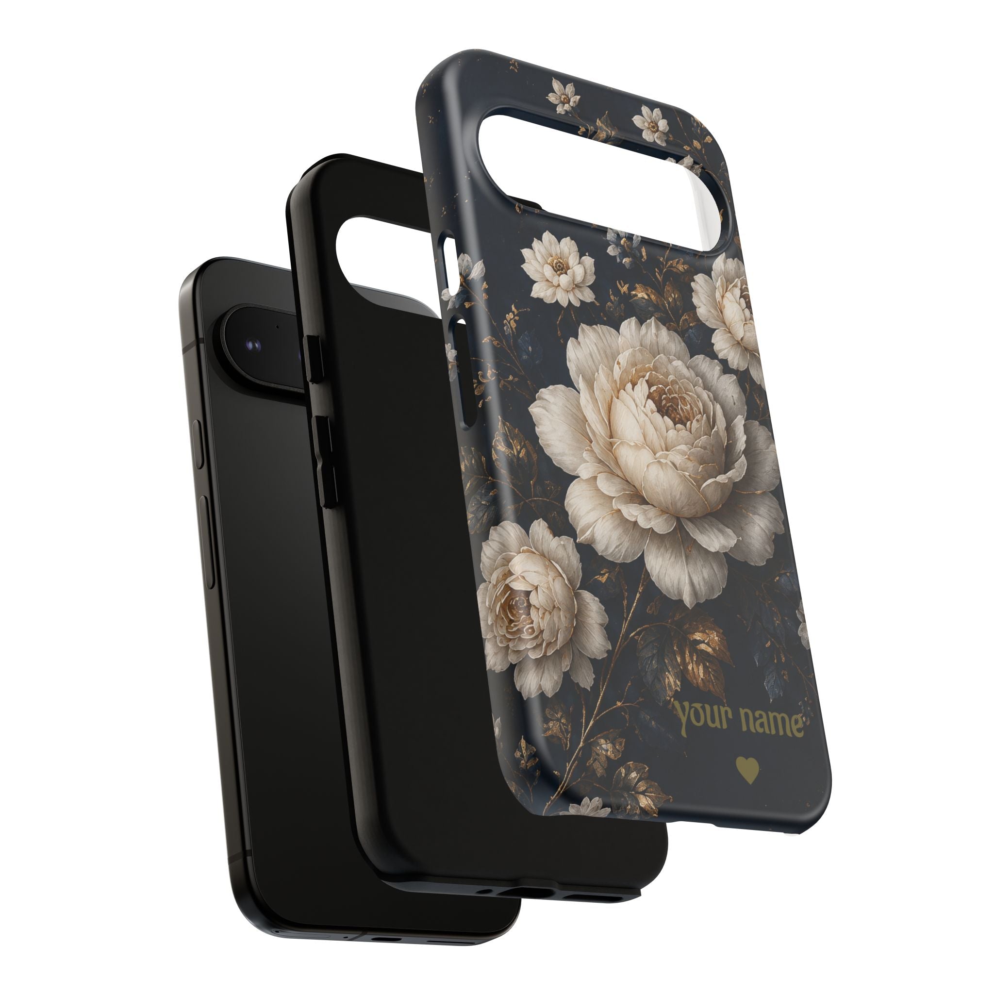 Floral Vintage Phone Case — Personalized "your name" Romantic Dark Peony