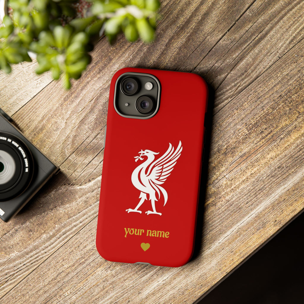 Personalized Red Phone Case — Liverbird Design with Custom Name