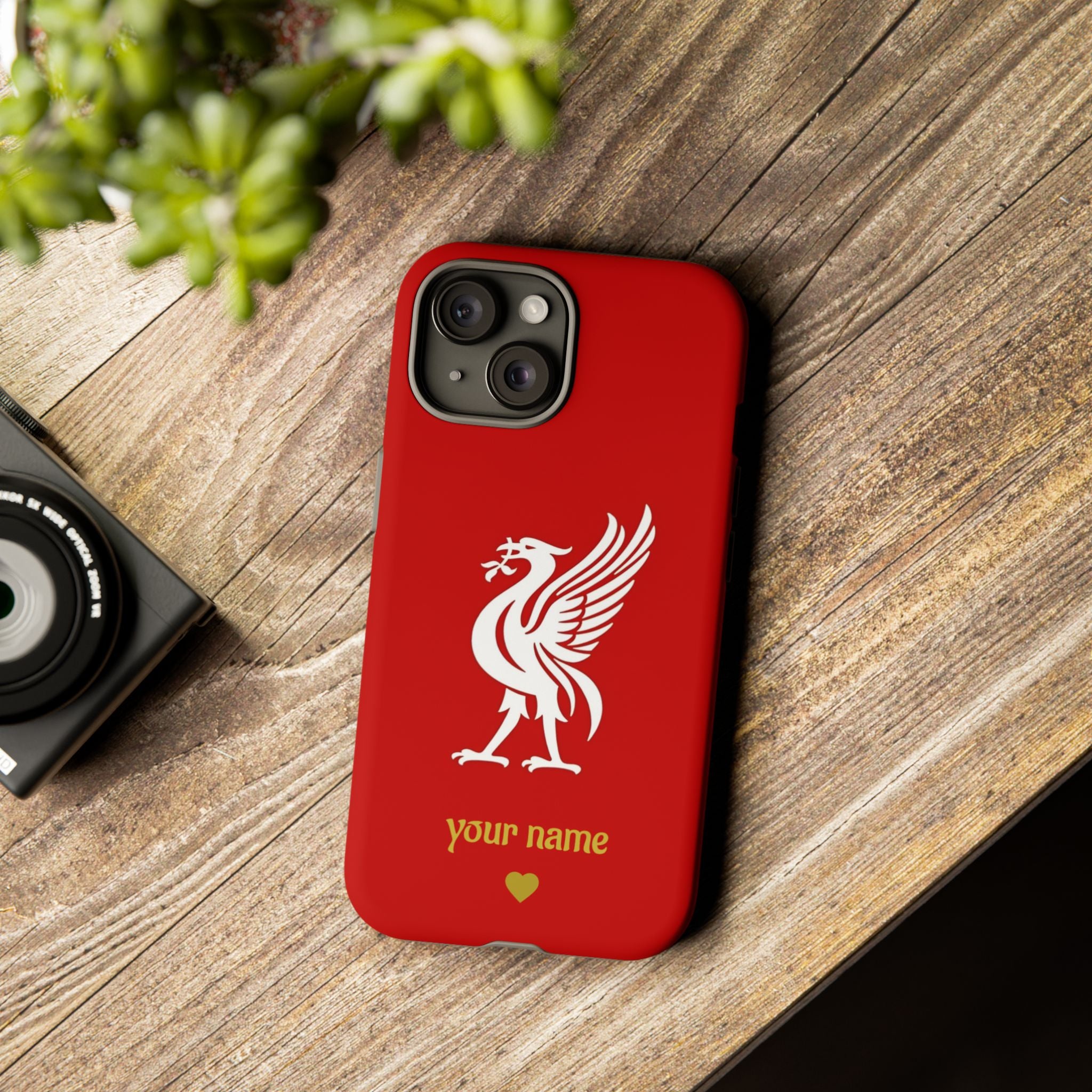Personalized Red Phone Case — Liverbird Design with Custom Name