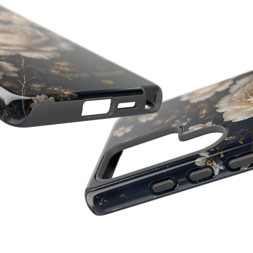 Floral Vintage Phone Case — Personalized "your name" Romantic Dark Peony