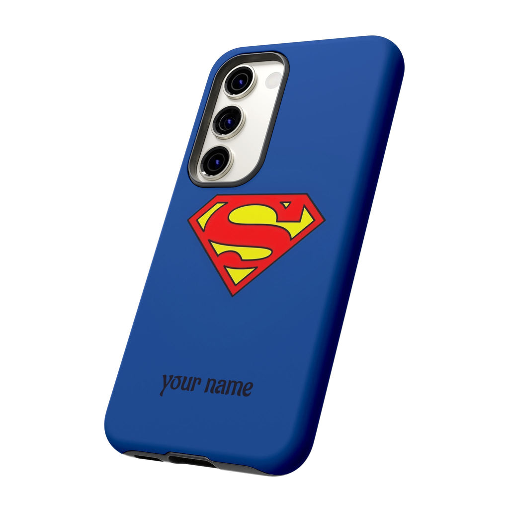 Personalized Superhero Phone Case — Custom Name Blue Protective Cover